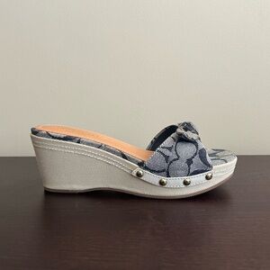 Coach Lorah Platform Wedge Sandal, Denim & White 6